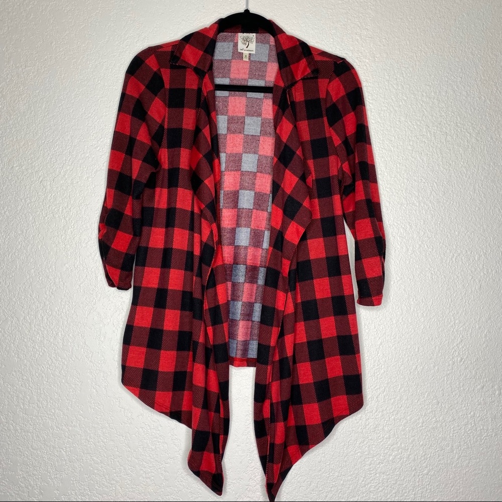 Self Esteem 3/4 Sleeve BlackRed Checkered Shrug     A
